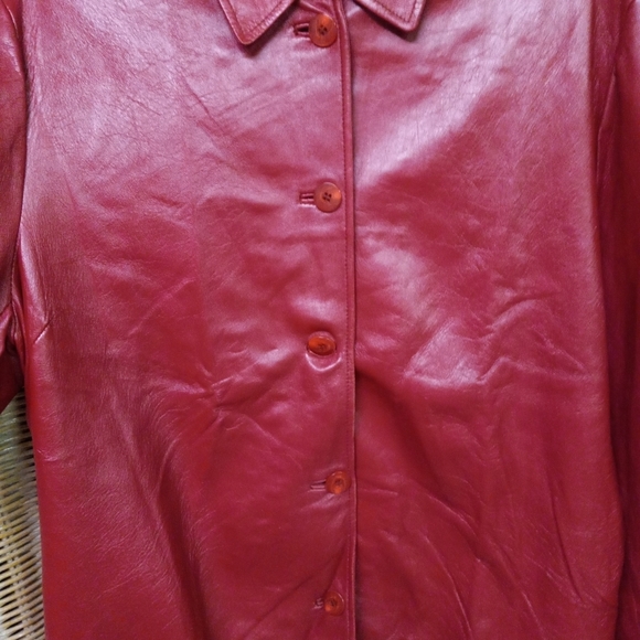 CHIC'S  Design Jacket Red Leather  Blazer Button Down  Size 12/44 chest - Picture 2 of 12